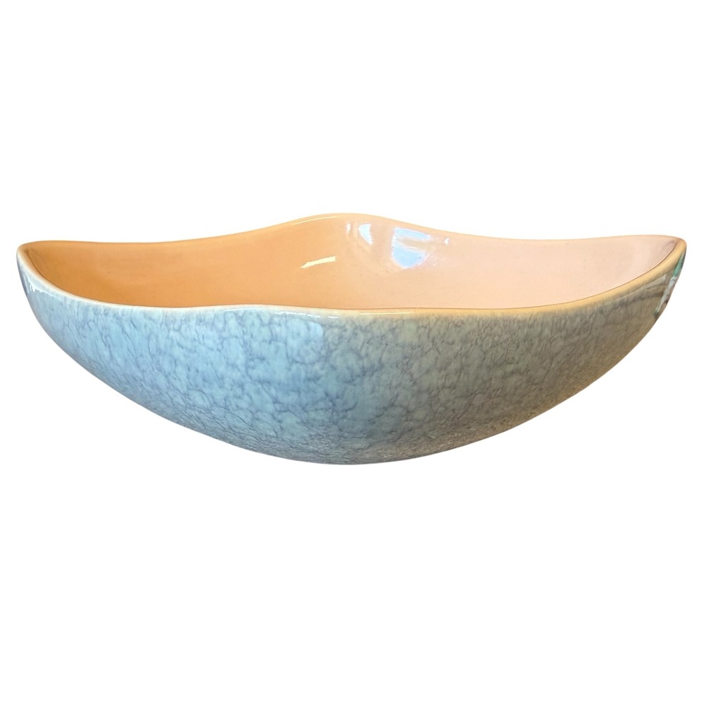 Vintage Haeger Pottery Diamond Dish Blue Crackle Pink Drip Glaze MCM 9.25"